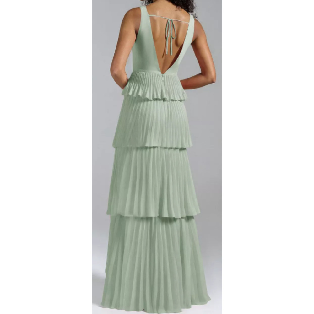 AW BRIDAL 2 XS sage green chiffon Asma tier pleated backless maxi dress NEW B88 - Picture 2 of 7